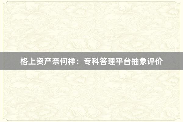 格上资产奈何样：专科答理平台抽象评价